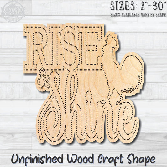 Rise & Shine Rooster Word Unfinished Wood Shape Blank Laser Engraved Cutout Woodcraft Craft Supply