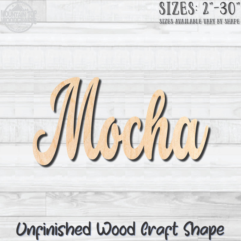 Mocha Coffee Word Unfinished Wood Shape Blank Laser Engraved Cutout Woodcraft Craft Supply