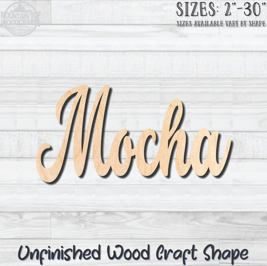 Mocha Coffee Word Unfinished Wood Shape Blank Laser Engraved Cutout Woodcraft Craft Supply