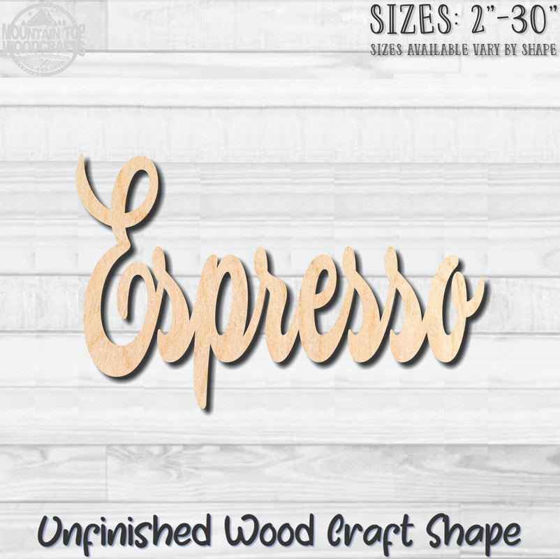 Espresso Coffee Word Unfinished Wood Shape Blank Laser Engraved Cutout Woodcraft Craft Supply