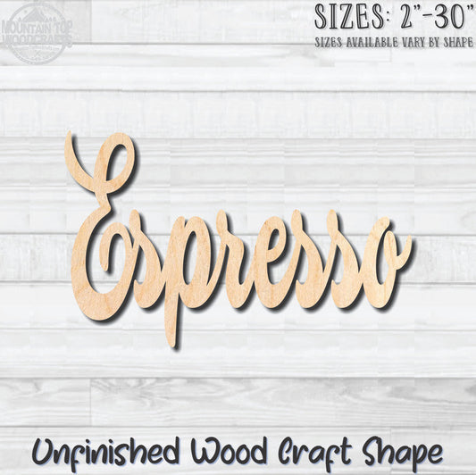 Espresso Coffee Word Unfinished Wood Shape Blank Laser Engraved Cutout Woodcraft Craft Supply