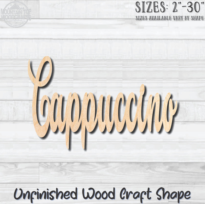 Cappuccino Coffee Word Unfinished Wood Shape Blank Laser Engraved Cutout Woodcraft Craft Supply