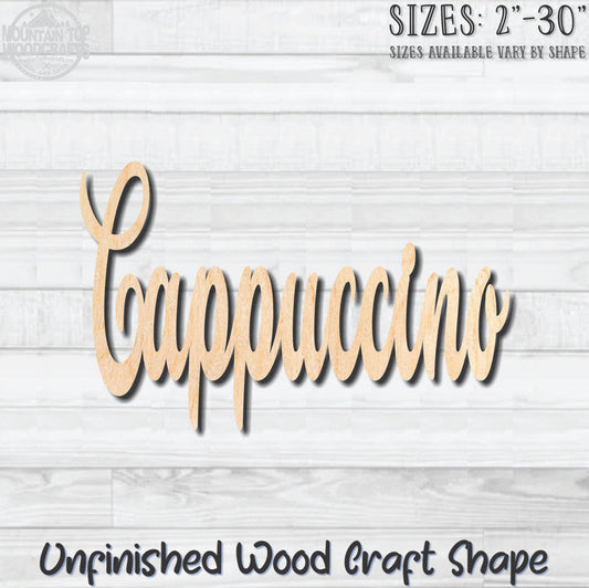 Cappuccino Coffee Word Unfinished Wood Shape Blank Laser Engraved Cutout Woodcraft Craft Supply