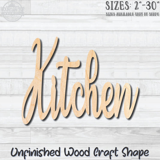 Kitchen Word Unfinished Wood Shape Blank Laser Engraved Cutout Woodcraft Craft Supply