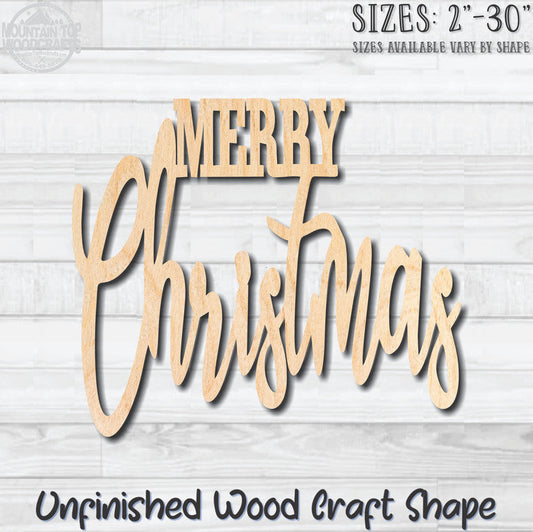 Merry Christmas Wording Unfinished Wood Shape Blank Laser Engraved Cutout Woodcraft Craft Supply