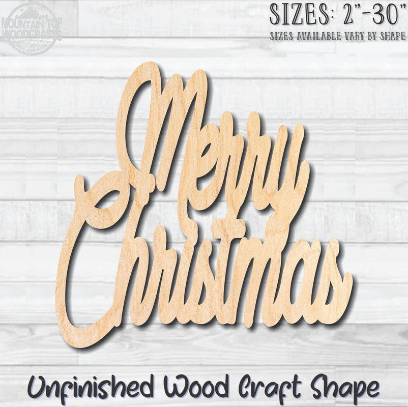 Merry Christmas Wording Unfinished Wood Shape Blank Laser Engraved Cutout Woodcraft Craft Supply