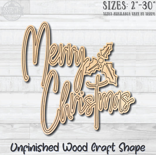 Merry Christmas Wording Unfinished Wood Shape Blank Laser Engraved Cutout Woodcraft Craft Supply