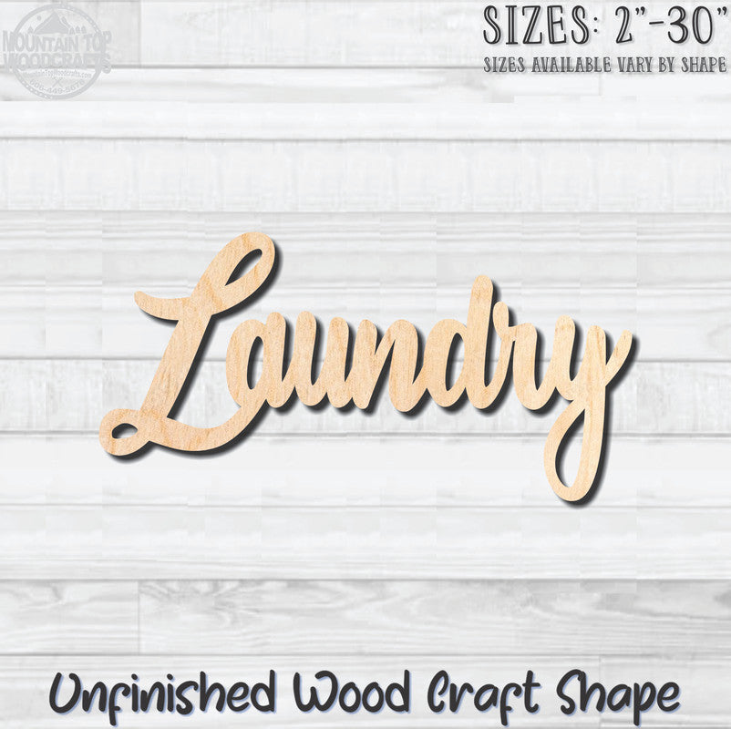Laundry Word Unfinished Wood Shape Blank Laser Engraved Cutout Woodcraft Craft Supply