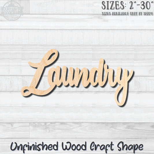 Laundry Word Unfinished Wood Shape Blank Laser Engraved Cutout Woodcraft Craft Supply