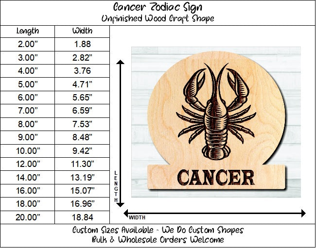 Cancer Zodiac Sign Unfinished Wood Shape Blank Laser Engraved Cutout Woodcraft Craft Supply