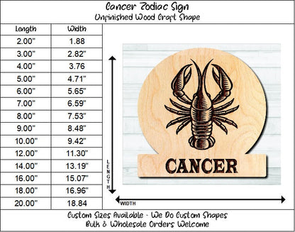 Cancer Zodiac Sign Unfinished Wood Shape Blank Laser Engraved Cutout Woodcraft Craft Supply