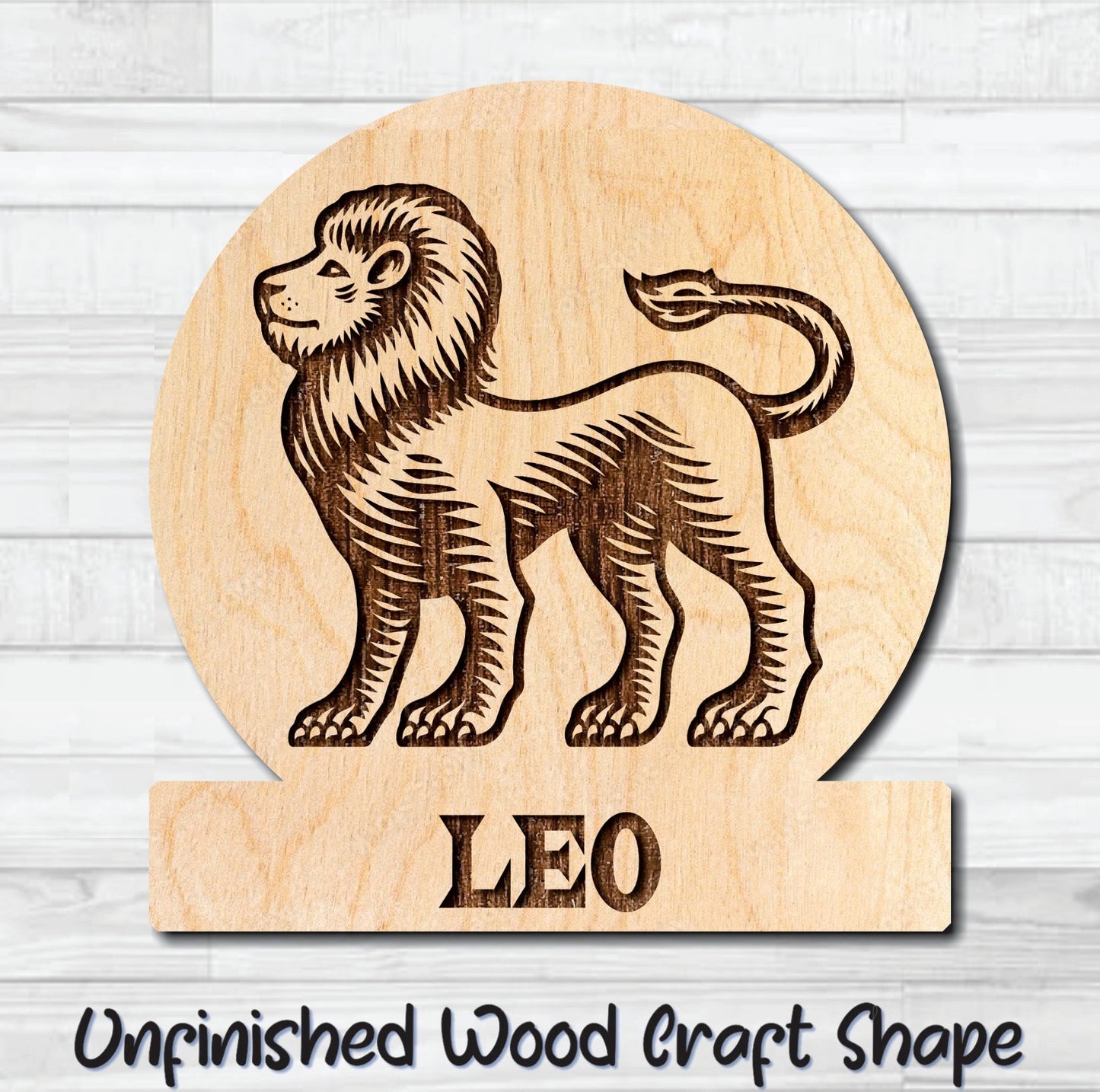 Leo Zodiac Sign Unfinished Wood Shape Blank Laser Engraved Cutout Woodcraft Craft Supply