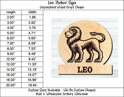 Leo Zodiac Sign Unfinished Wood Shape Blank Laser Engraved Cutout Woodcraft Craft Supply