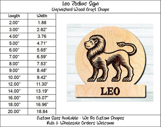 Leo Zodiac Sign Unfinished Wood Shape Blank Laser Engraved Cutout Woodcraft Craft Supply
