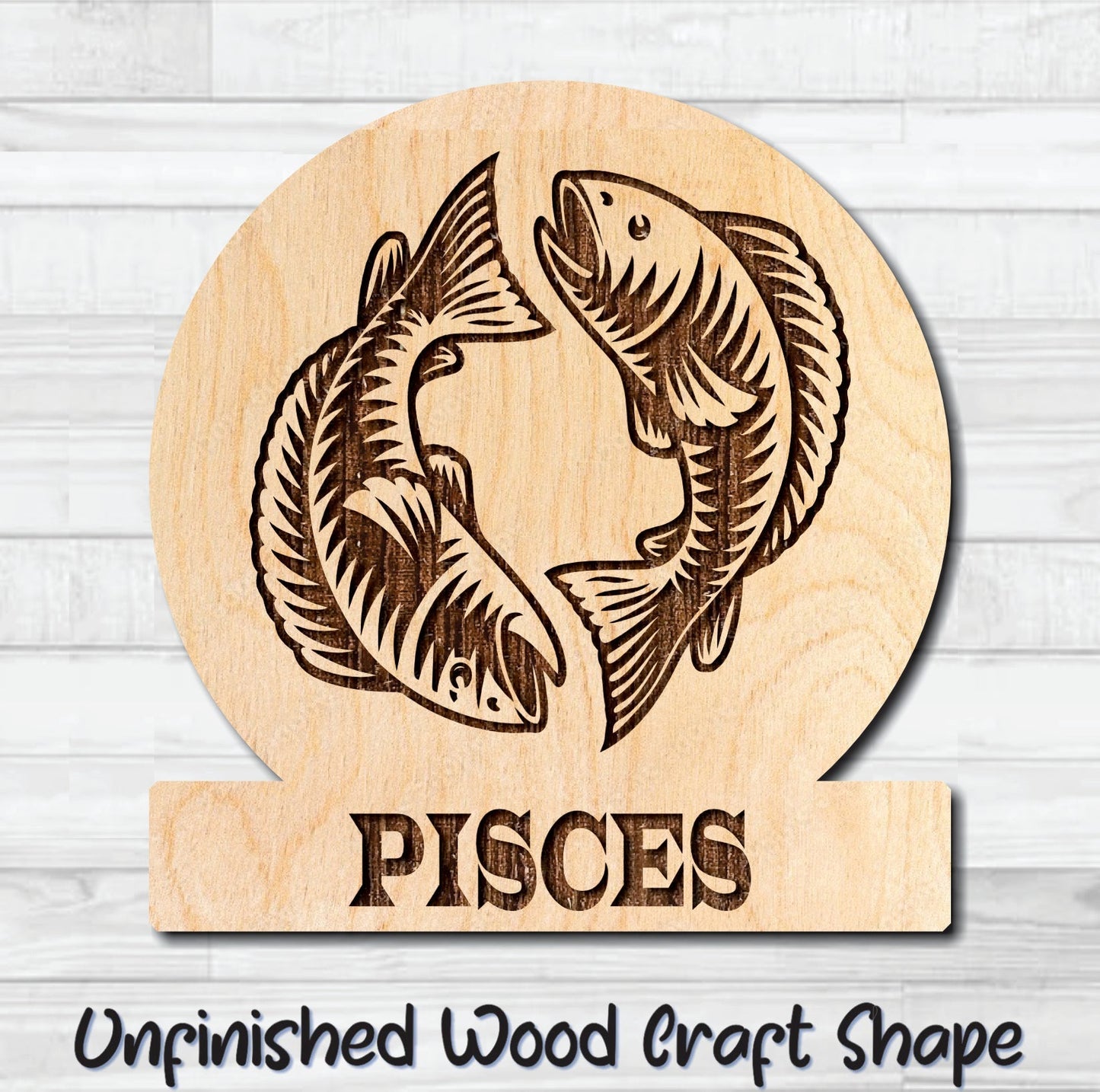 Pisces Zodiac Sign Unfinished Wood Shape Blank Laser Engraved Cutout Woodcraft Craft Supply