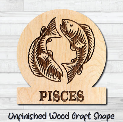 Pisces Zodiac Sign Unfinished Wood Shape Blank Laser Engraved Cutout Woodcraft Craft Supply