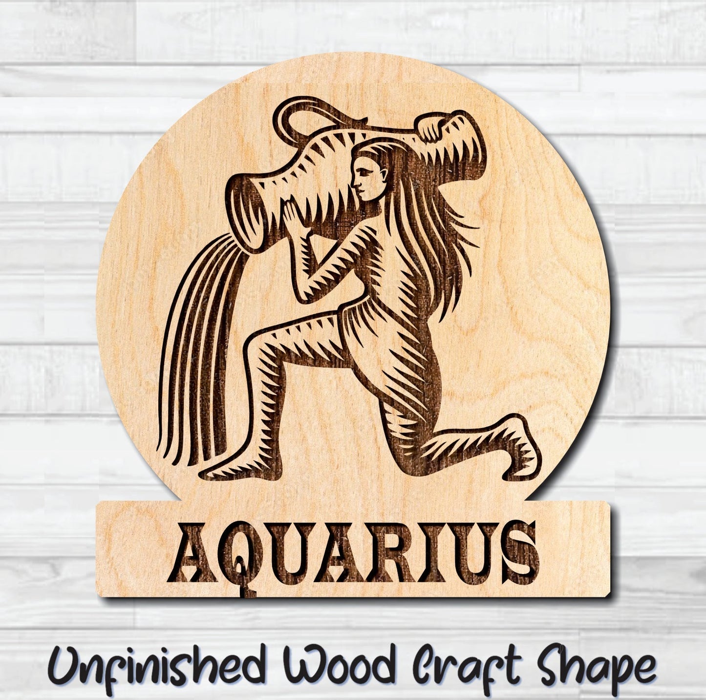 Aquarius Zodiac Sign Unfinished Wood Shape Blank Laser Engraved Cutout Woodcraft Craft Supply