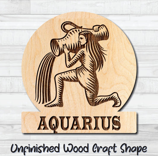 Aquarius Zodiac Sign Unfinished Wood Shape Blank Laser Engraved Cutout Woodcraft Craft Supply