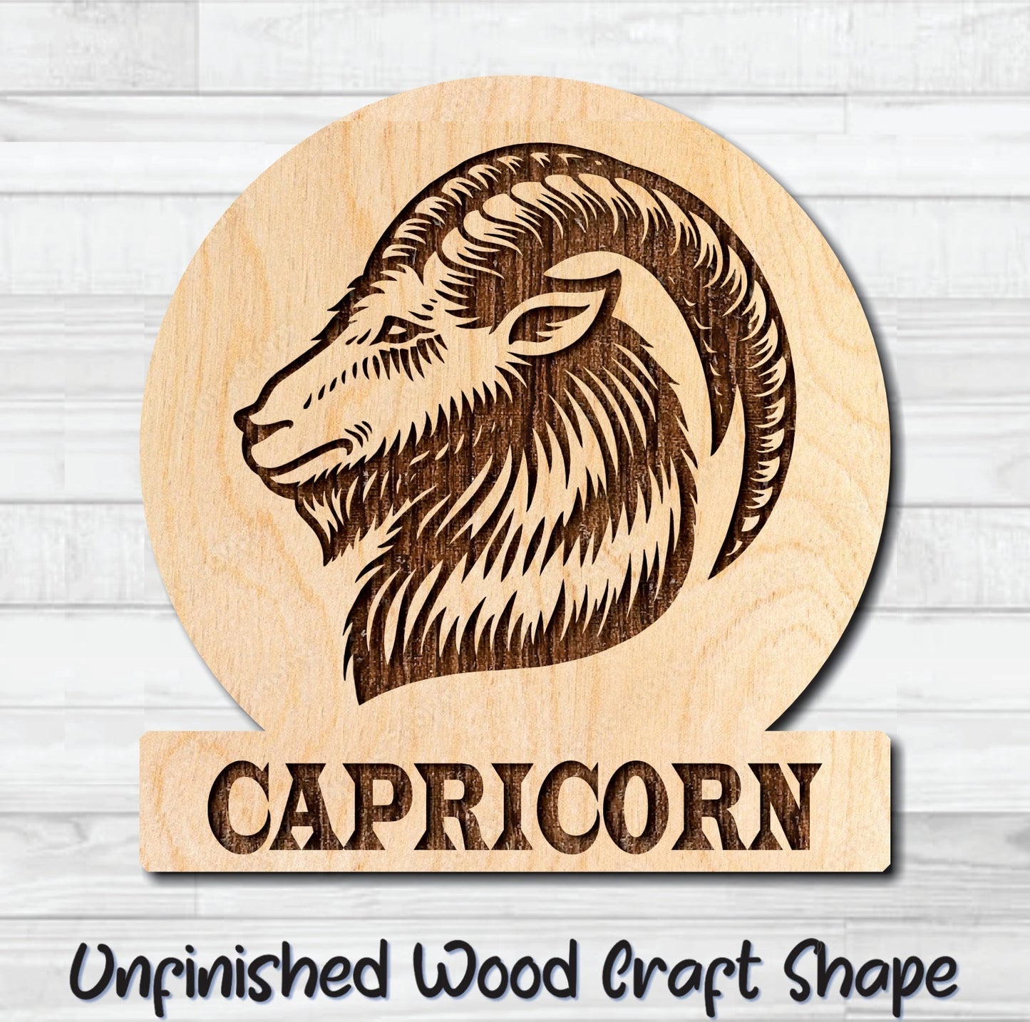 Capricorn Zodiac Sign Unfinished Wood Shape Blank Laser Engraved Cutout Woodcraft Craft Supply