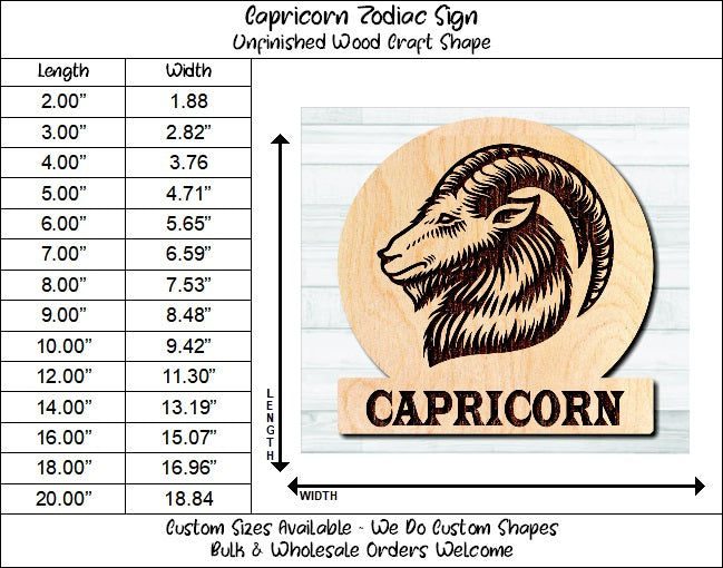 Capricorn Zodiac Sign Unfinished Wood Shape Blank Laser Engraved Cutout Woodcraft Craft Supply