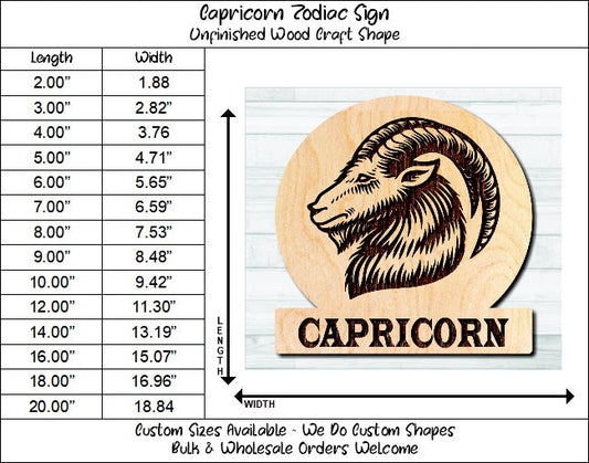 Capricorn Zodiac Sign Unfinished Wood Shape Blank Laser Engraved Cutout Woodcraft Craft Supply