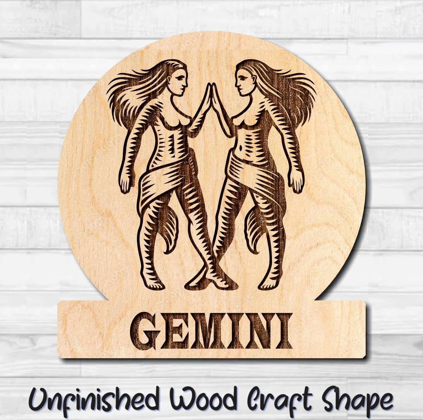 Gemini Zodiac Sign Unfinished Wood Shape Blank Laser Engraved Cutout Woodcraft Craft Supply