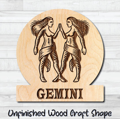 Gemini Zodiac Sign Unfinished Wood Shape Blank Laser Engraved Cutout Woodcraft Craft Supply