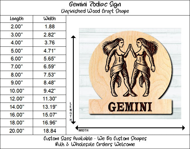Gemini Zodiac Sign Unfinished Wood Shape Blank Laser Engraved Cutout Woodcraft Craft Supply