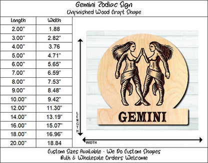 Gemini Zodiac Sign Unfinished Wood Shape Blank Laser Engraved Cutout Woodcraft Craft Supply