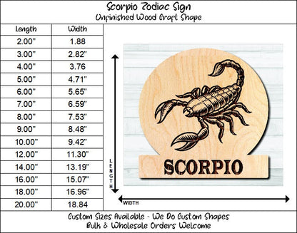 Scorpio Zodiac Sign Unfinished Wood Shape Blank Laser Engraved Cutout Woodcraft Craft Supply