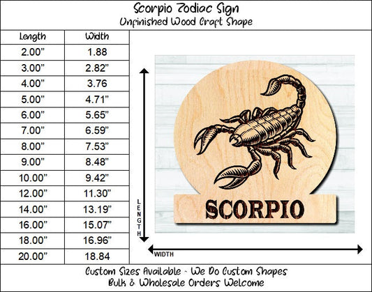 Scorpio Zodiac Sign Unfinished Wood Shape Blank Laser Engraved Cutout Woodcraft Craft Supply