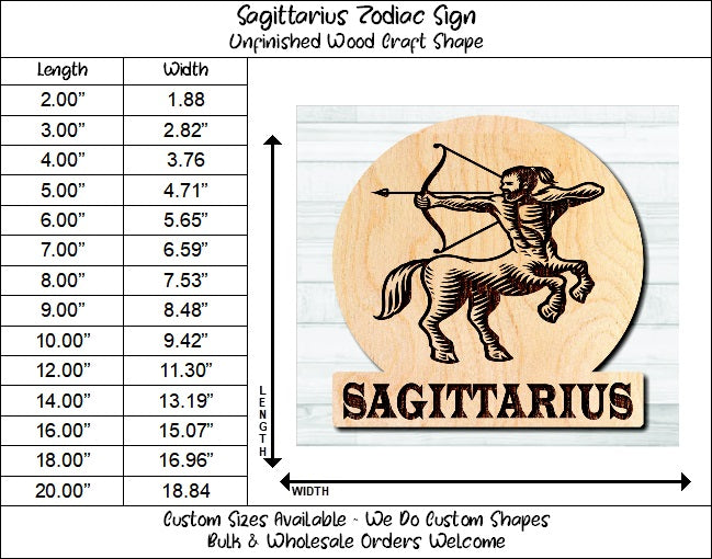 Sagittarius Zodiac Sign Unfinished Wood Shape Blank Laser Engraved Cutout Woodcraft Craft Supply