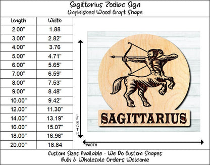 Sagittarius Zodiac Sign Unfinished Wood Shape Blank Laser Engraved Cutout Woodcraft Craft Supply