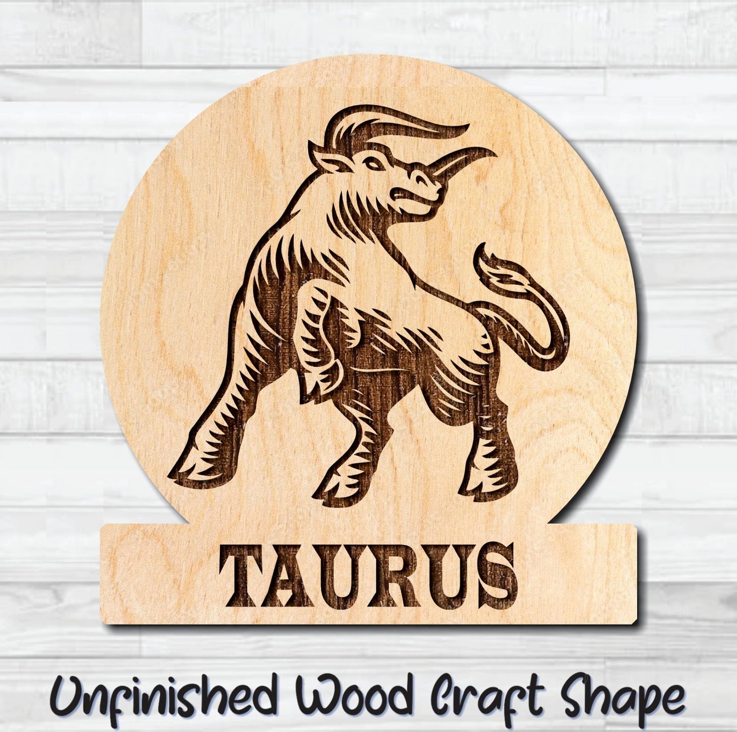 Taurus Zodiac Sign Unfinished Wood Shape Blank Laser Engraved Cutout Woodcraft Craft Supply