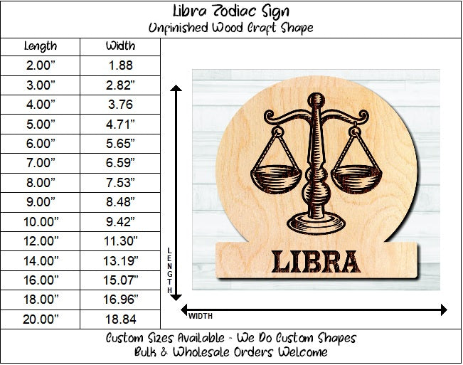 Libra Zodiac Sign Unfinished Wood Shape Blank Laser Engraved Cutout Woodcraft Craft Supply