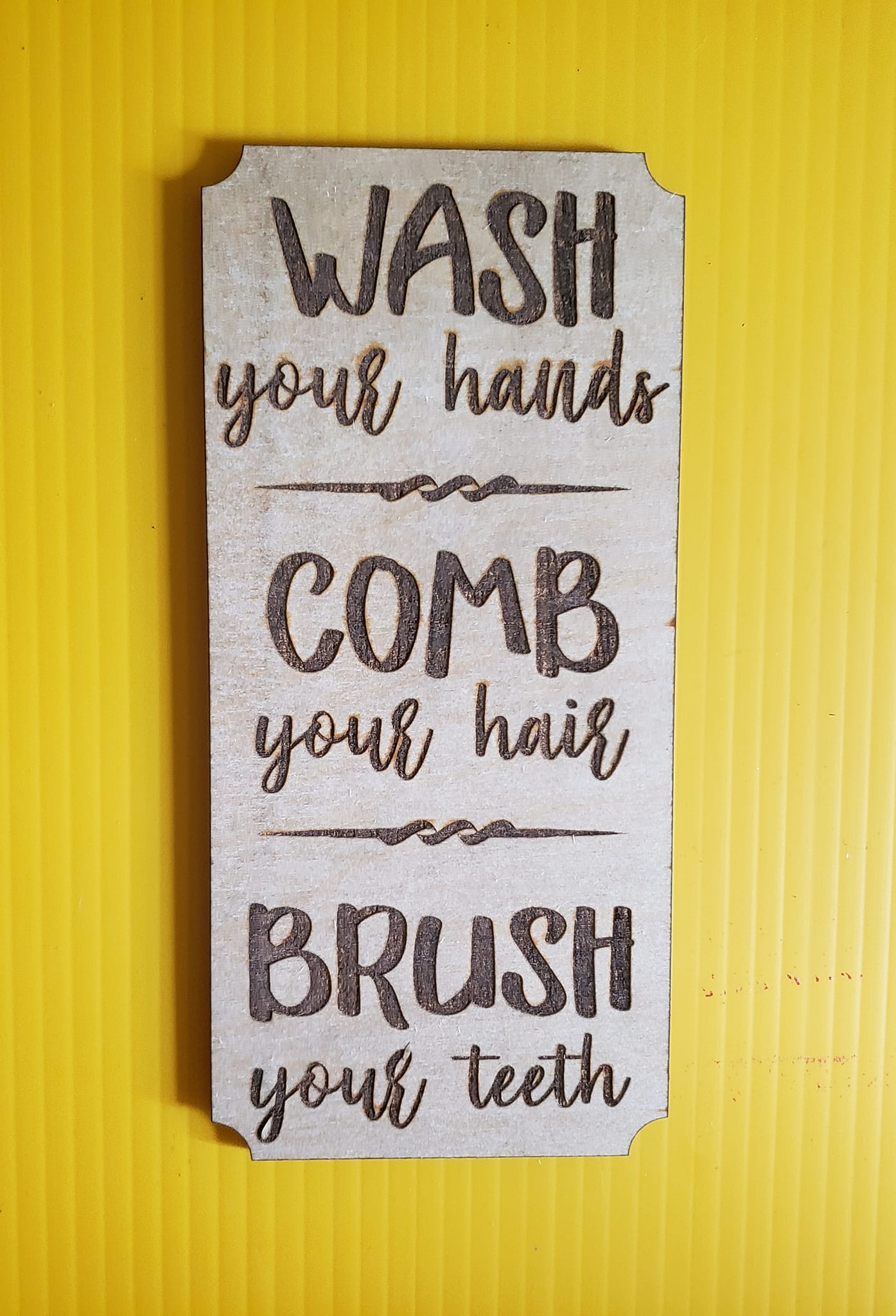 Bathroom Reminder ~ Wash Comb Brush ~ Laser Engraved Sign Wood Wall Art