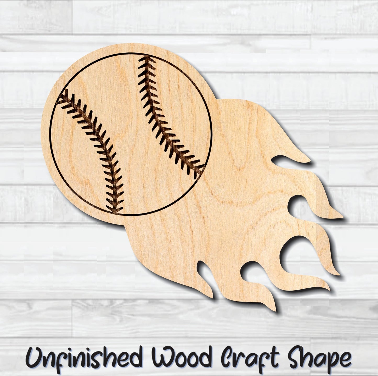 SPECIAL Flaming Baseball Unfinished Wood Shape Blank Laser Engraved Cut Out Woodcraft Craft Supply