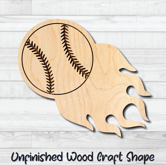 SPECIAL Flaming Baseball Unfinished Wood Shape Blank Laser Engraved Cut Out Woodcraft Craft Supply